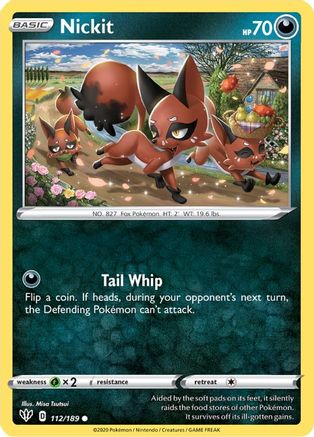 Nickit 112/189  - Reverse Holofoil SWSH03 Darkness Ablaze - Common