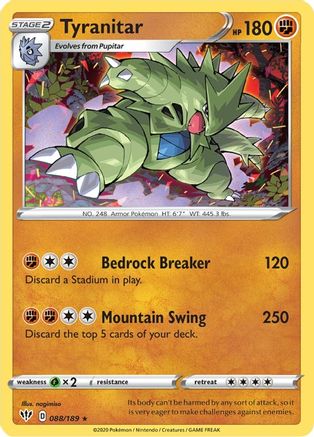 Tyranitar 088/189  - Reverse Holofoil SWSH03 Darkness Ablaze - Holo Rare