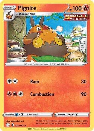 Pignite 024/163  - Reverse Holofoil SWSH05 Battle Styles - Uncommon