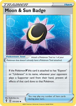 Moon & Sun Badge 151/203  SWSH07 Evolving Skies - Uncommon