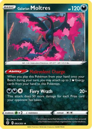 Galarian Moltres 093/203  - Reverse Holofoil SWSH07 Evolving Skies - Holo Rare