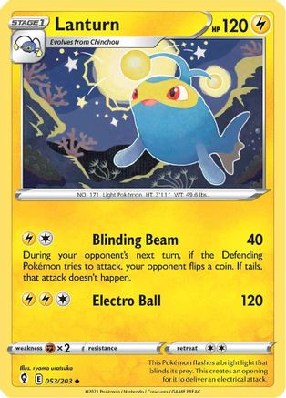 Lanturn 053/203  - Reverse Holofoil SWSH07 Evolving Skies - Uncommon