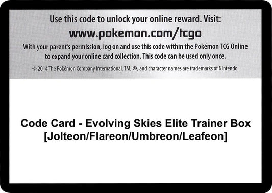 Code Card - Evolving Skies Elite Trainer Box [Jolteon/Flareon/Umbreon/Leafeon] [SWSH07: Evolving Skies]