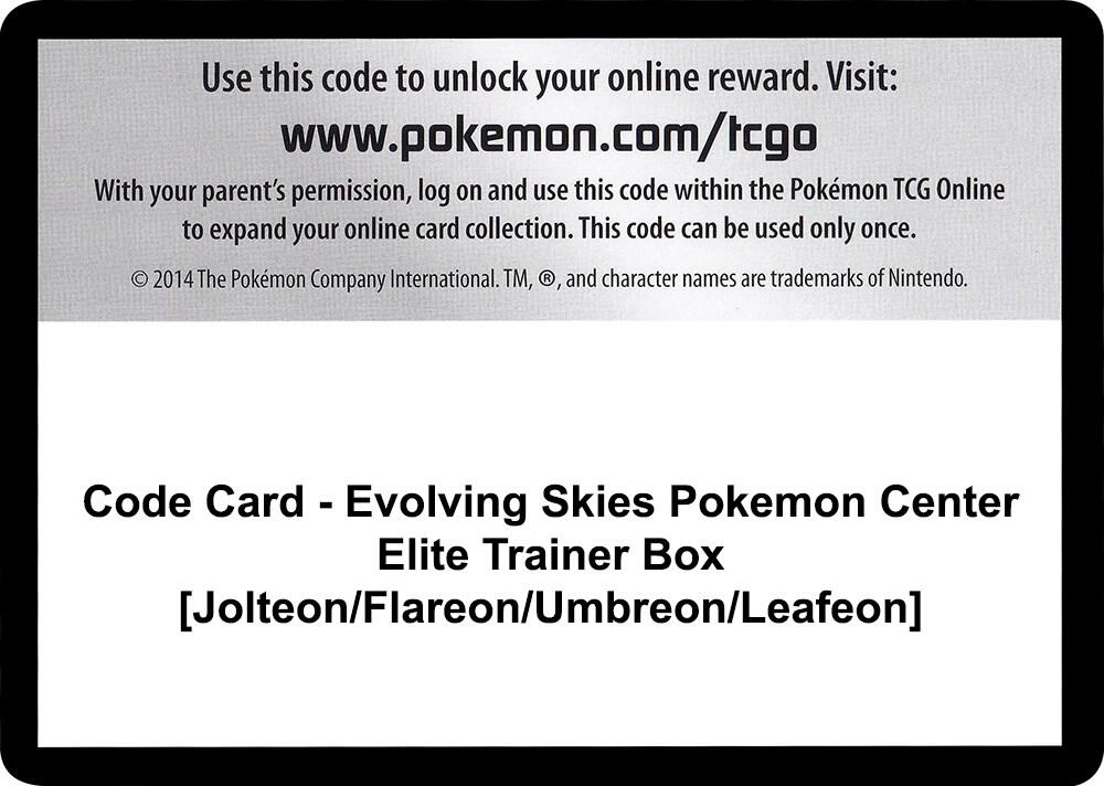 Code Card - Evolving Skies Pokemon Center Elite Trainer Box [Jolteon/Flareon/Umbreon/Leafeon] [SWSH07: Evolving Skies]