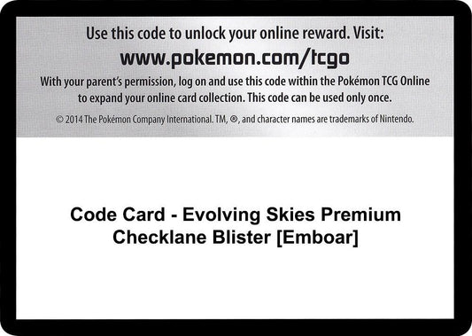 Code Card - Evolving Skies Premium Checklane Blister [Emboar] [SWSH07: Evolving Skies]