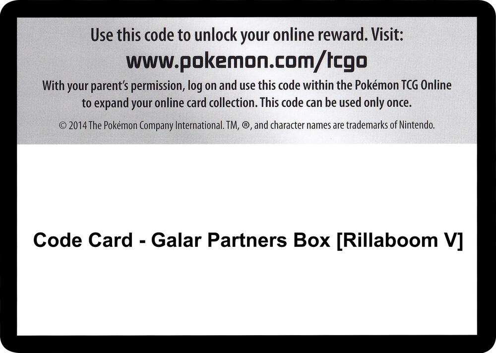 Code Card - Galar Partners Box [Rillaboom V] [SWSH01: Sword & Shield Base Set]
