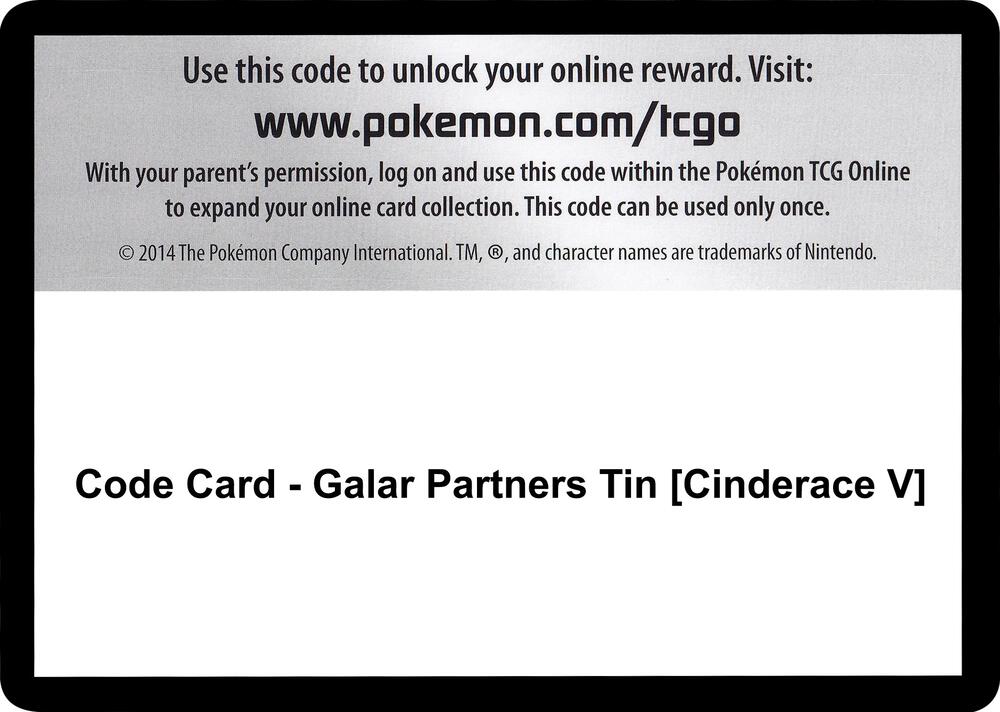 Code Card - Galar Partners Tin [Cinderace V] [SWSH01: Sword & Shield Base Set]