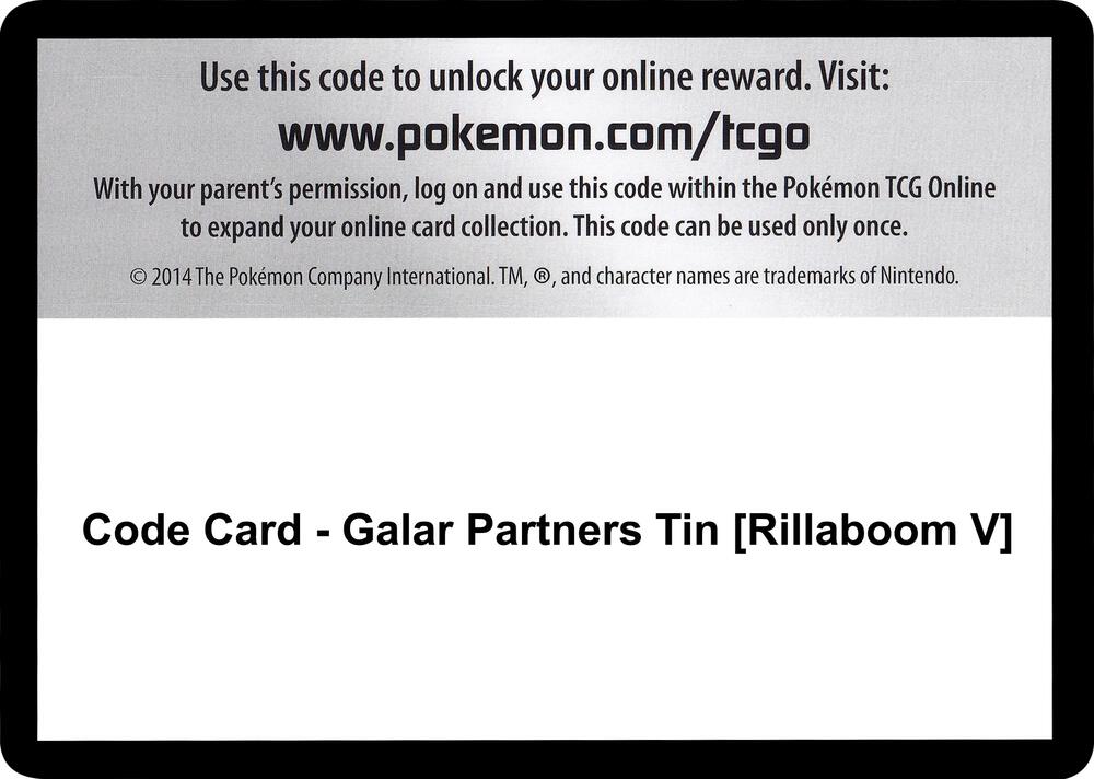 Code Card - Galar Partners Tin [Rillaboom V] [SWSH01: Sword & Shield Base Set]