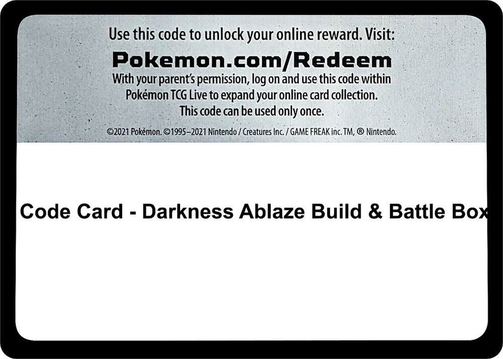 Code Card - Darkness Ablaze Build & Battle Box [SWSH03: Darkness Ablaze]