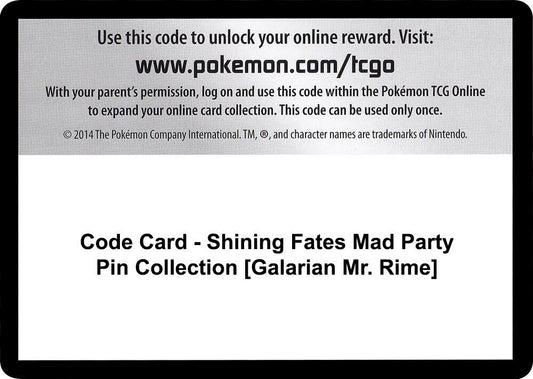 Code Card - Shining Fates Mad Party Pin Collection [Galarian Mr. Rime] [Shining Fates]