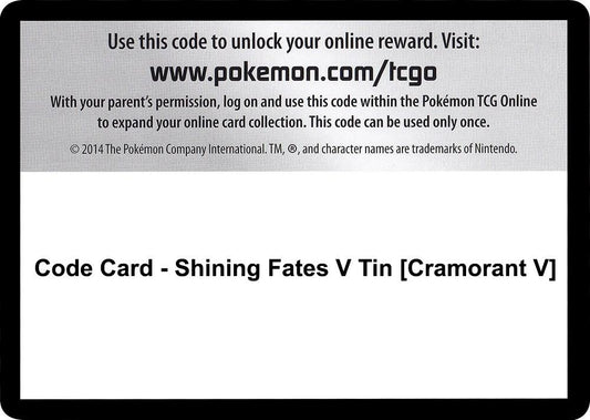 Code Card - Shining Fates V Tin [Cramorant V] [Shining Fates]