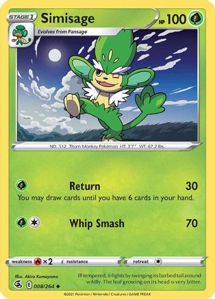 Simisage 008/264  - Reverse Holofoil SWSH08 Fusion Strike - Uncommon