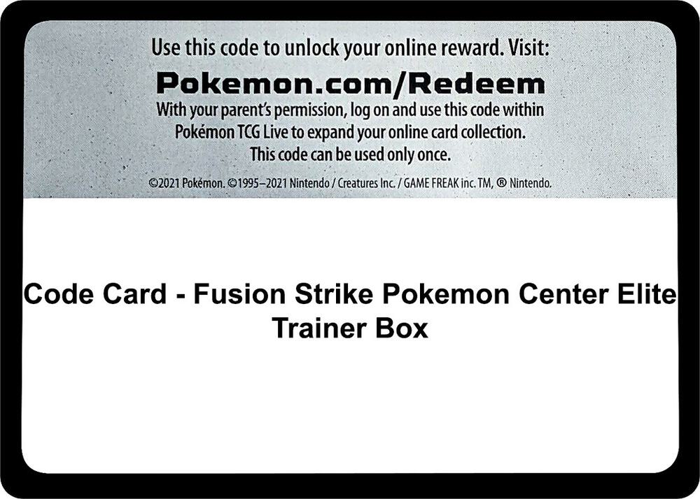 Code Card - Fusion Strike Pokemon Center Elite Trainer Box [SWSH08: Fusion Strike]