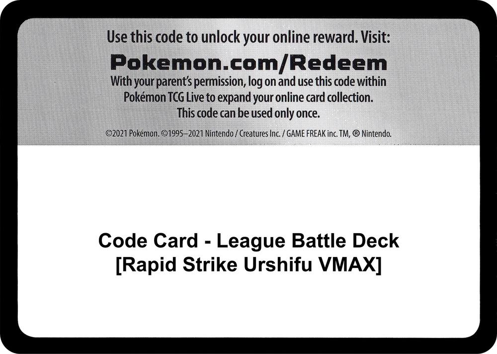 Code Card - League Battle Deck [Rapid Strike Urshifu VMAX] [Miscellaneous Cards & Products]