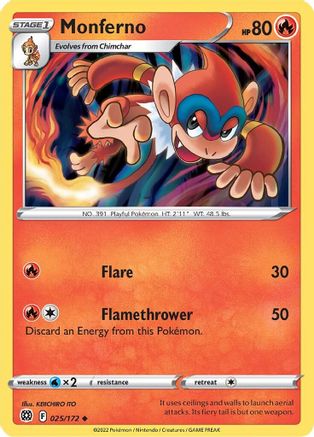 Monferno 025/172  SWSH09 Brilliant Stars - Uncommon