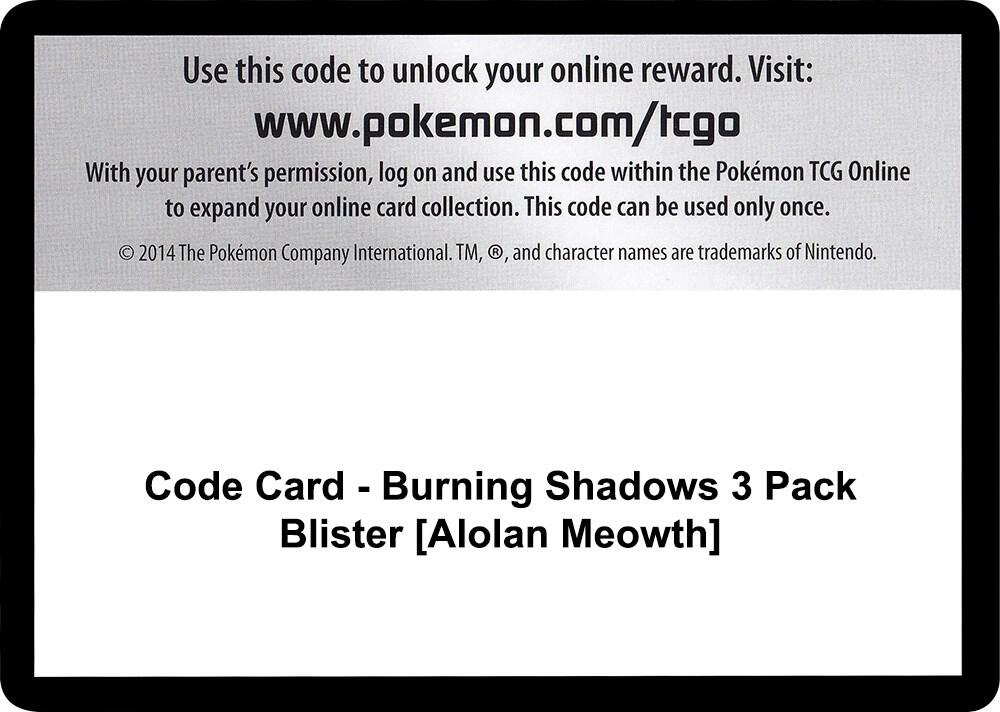 Code Card - Burning Shadows 3 Pack Blister [Alolan Meowth] [SM - Burning Shadows]