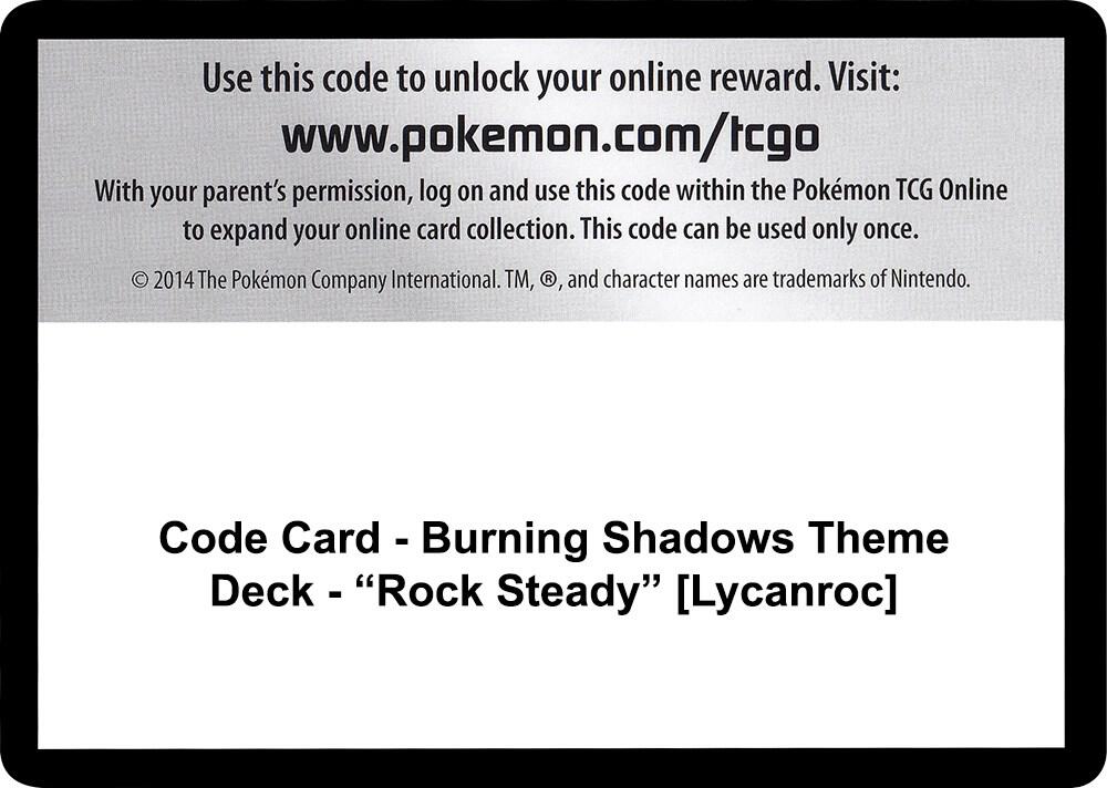 Code Card - Burning Shadows Theme Deck - "Rock Steady" [Lycanroc] [SM - Burning Shadows]