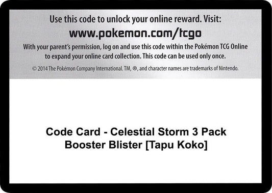 Code Card - Celestial Storm 3 Pack Booster Blister [Tapu Koko] [SM - Celestial Storm]