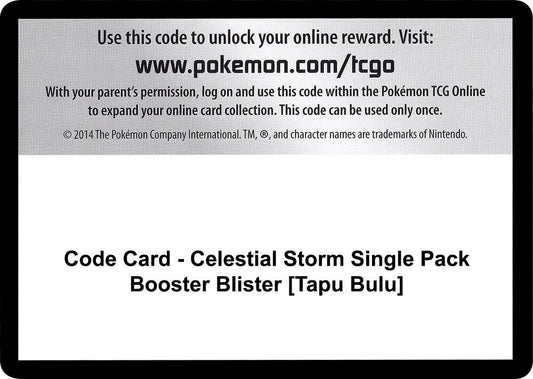 Code Card - Celestial Storm Single Pack Booster Blister [Tapu Bulu] [SM - Celestial Storm]