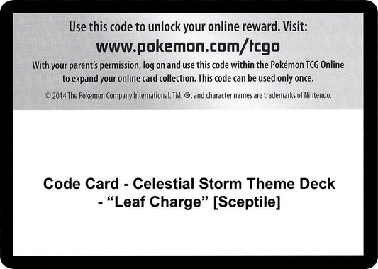 Code Card - Celestial Storm Theme Deck - "Leaf Charge" [Sceptile] [SM - Celestial Storm]