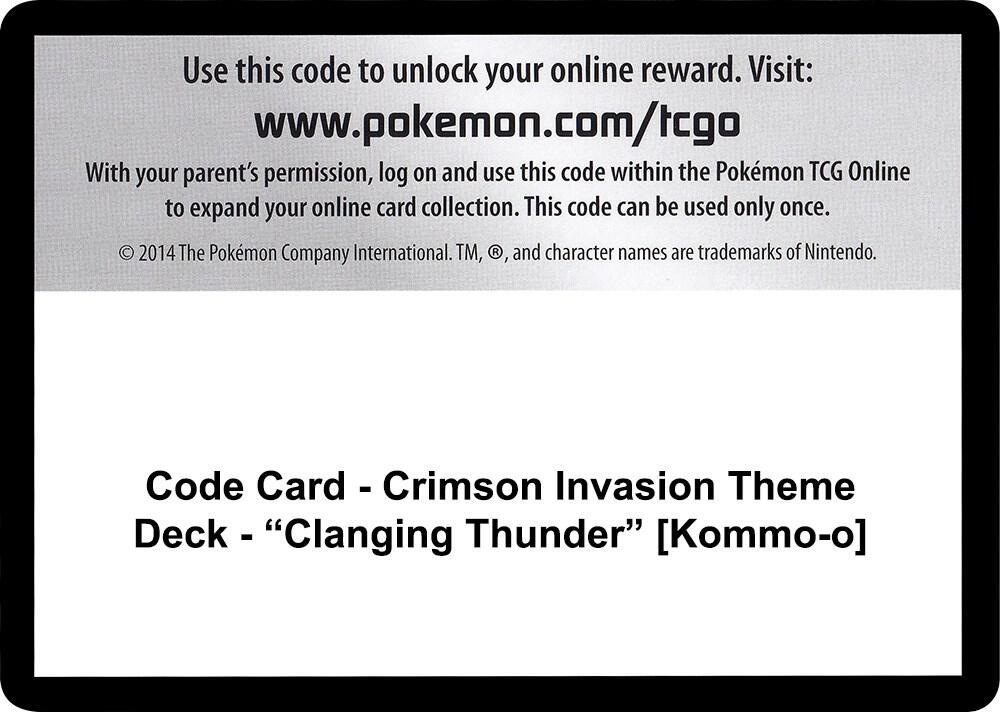 Code Card - Crimson Invasion Theme Deck - "Clanging Thunder" [Kommo-o] [SM - Crimson Invasion]
