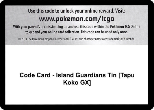 Code Card - Island Guardians Tin [Tapu Koko GX] [SM - Guardians Rising]
