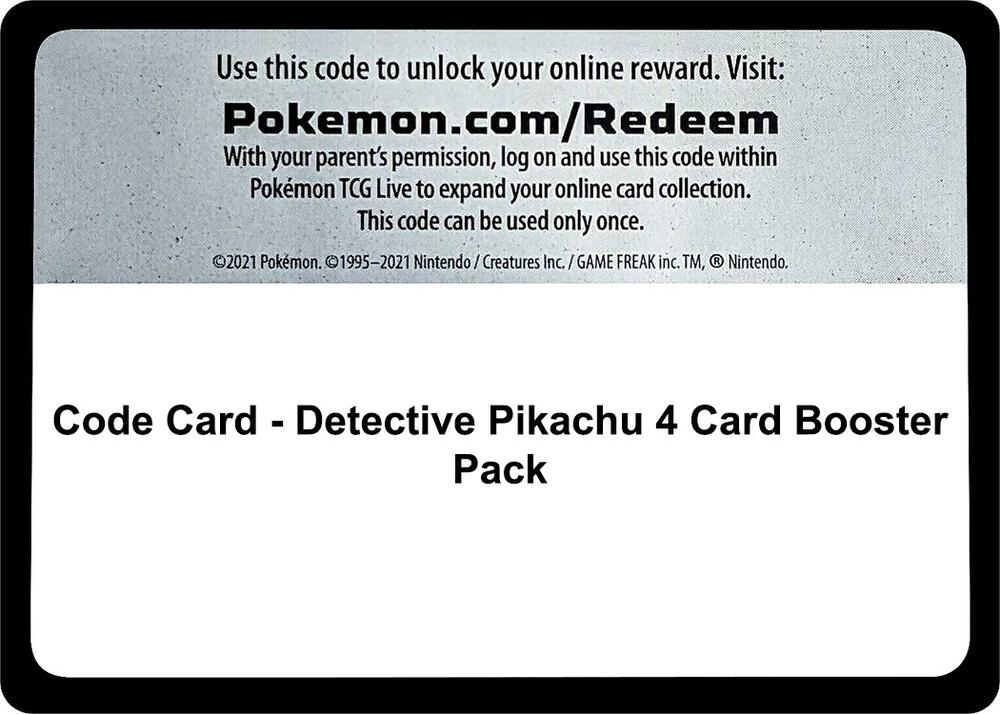 Code Card - Detective Pikachu 4 Card Booster Pack [Detective Pikachu]
