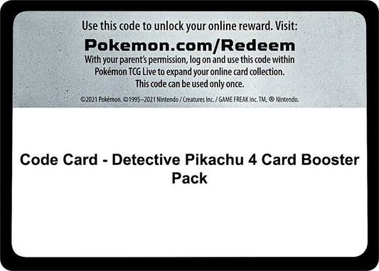 Code Card - Detective Pikachu 4 Card Booster Pack [Detective Pikachu]