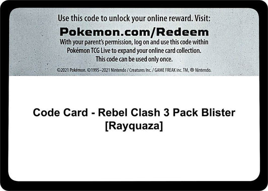 Code Card - Rebel Clash 3 Pack Blister [Rayquaza] [SWSH02: Rebel Clash]
