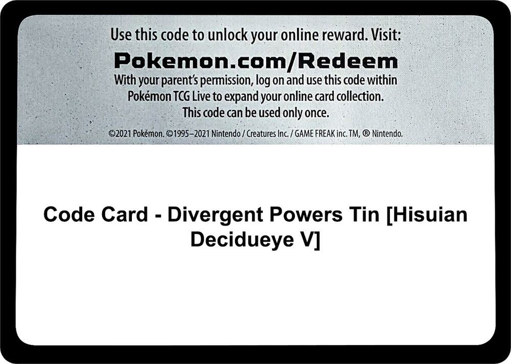Code Card - Divergent Powers Tin [Hisuian Decidueye V] [Miscellaneous Cards & Products]