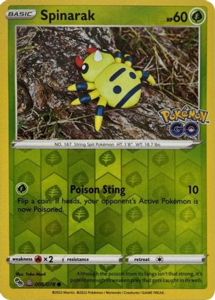 Spinarak (Peelable Ditto) 006/078  - Reverse Holofoil Pokemon GO - Common