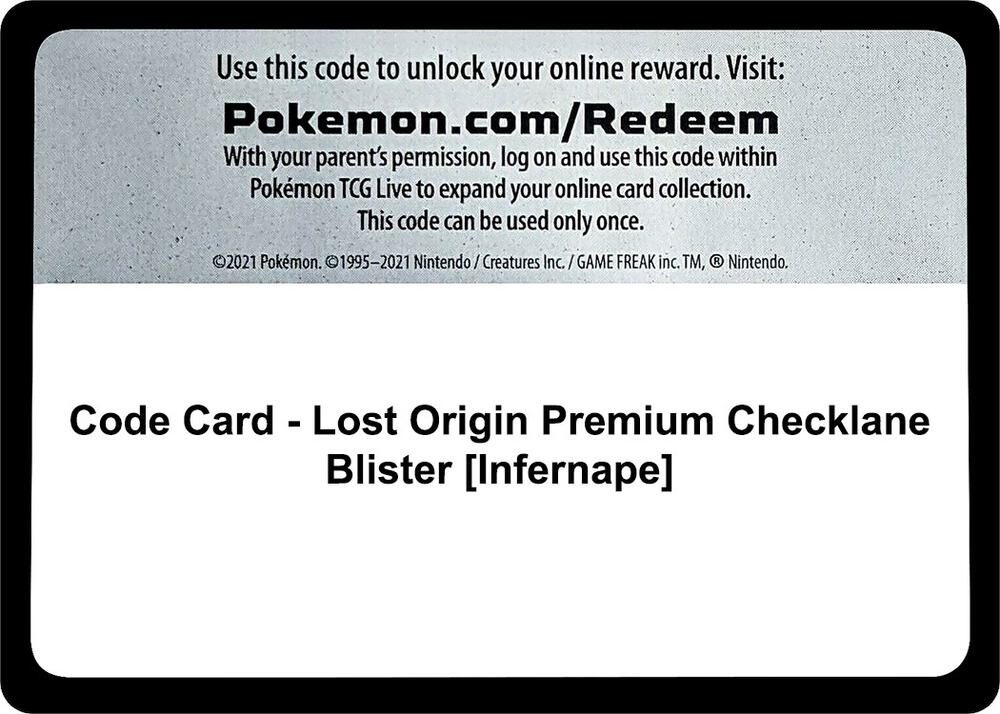 Code Card - Lost Origin Premium Checklane Blister [Infernape] [SWSH11: Lost Origin]