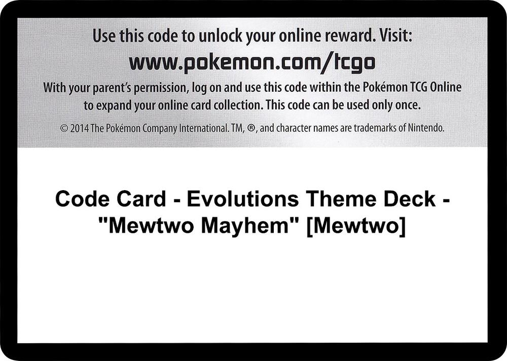 Code Card - Evolutions Theme Deck - "Mewtwo Mayhem" [Mewtwo] [XY - Evolutions]