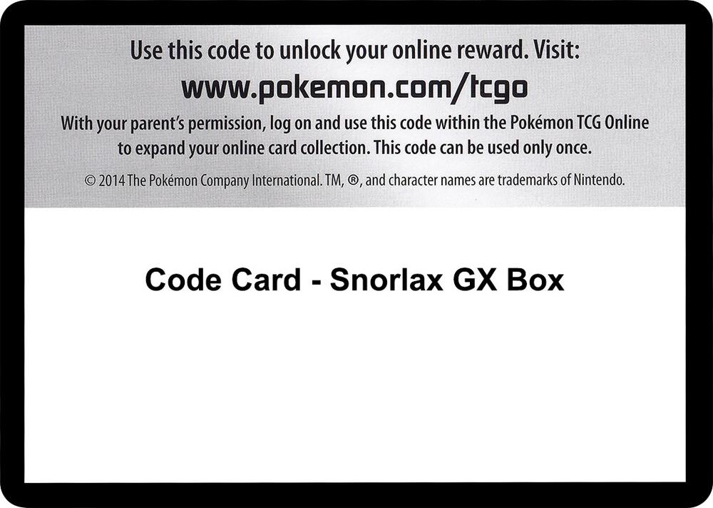 Code Card - Snorlax GX Box [XY - Evolutions]