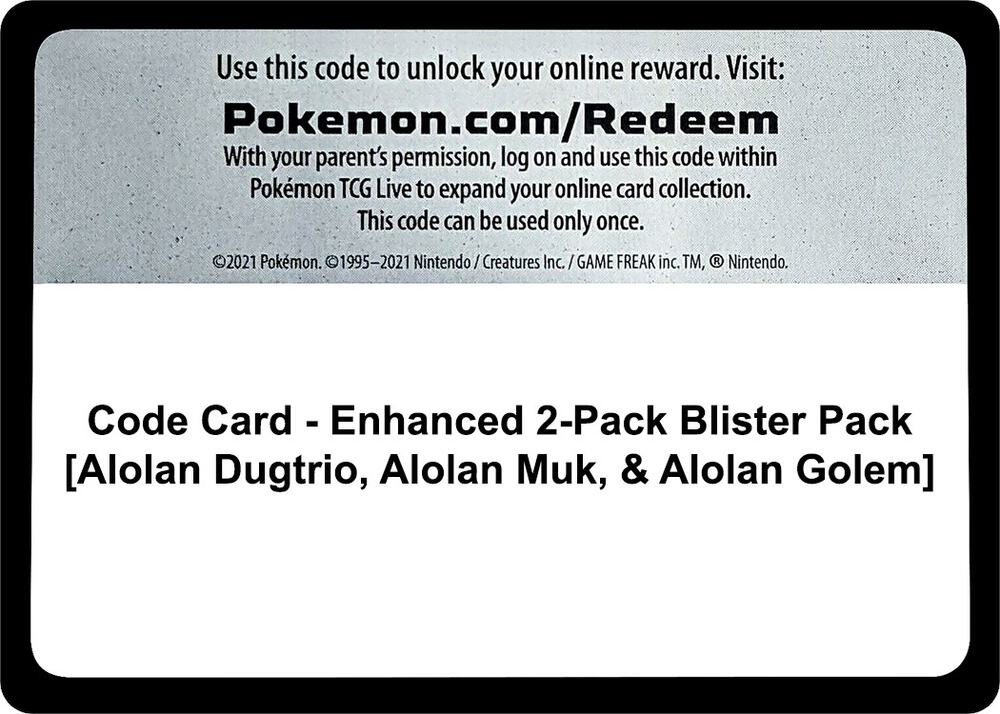 Code Card - Enhanced 2-Pack Blister Pack [Alolan Dugtrio, Alolan Muk, & Alolan Golem] [Miscellaneous Cards & Products]