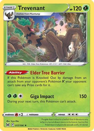Trevenant 017/196  - Reverse Holofoil SWSH11 Lost Origin - Holo Rare