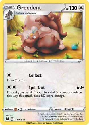 Greedent 151/196  - Reverse Holofoil SWSH11 Lost Origin - Rare