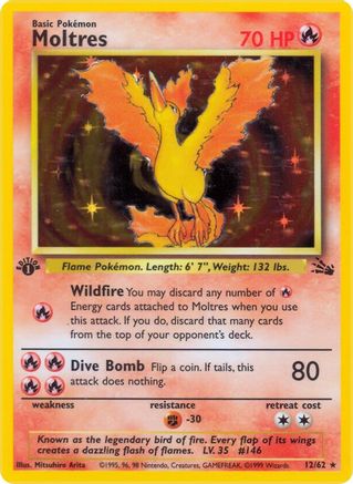 Moltres (12) 012/62  - 1st Edition Holofoil Fossil - Holo Rare