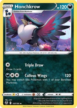 Honchkrow 107/195  - Reverse Holofoil SWSH12 Silver Tempest - Uncommon