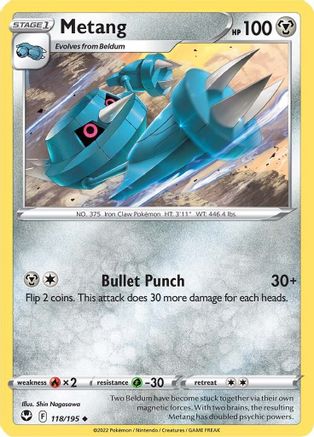 Metang 118/195  - Reverse Holofoil SWSH12 Silver Tempest - Uncommon