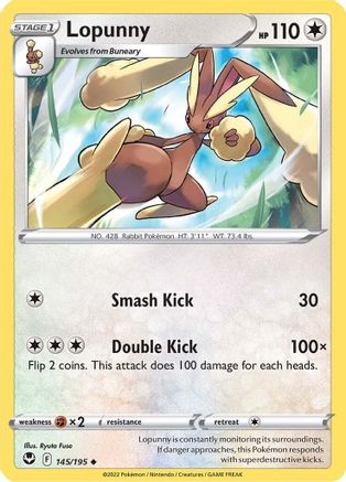 Lopunny 145/195  - Reverse Holofoil SWSH12 Silver Tempest - Uncommon