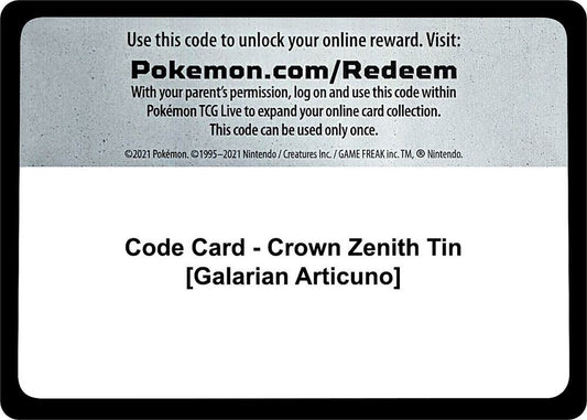 Code Card - Crown Zenith Tin [Galarian Articuno] [SWSH: Crown Zenith]