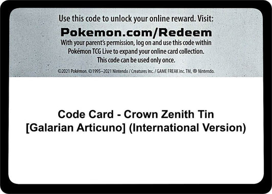 Code Card - Crown Zenith Tin [Galarian Articuno] (International Version) [SWSH: Crown Zenith]