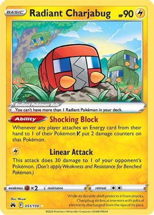 Radiant Charjabug 051/159  - Holofoil Crown Zenith - Radiant Rare