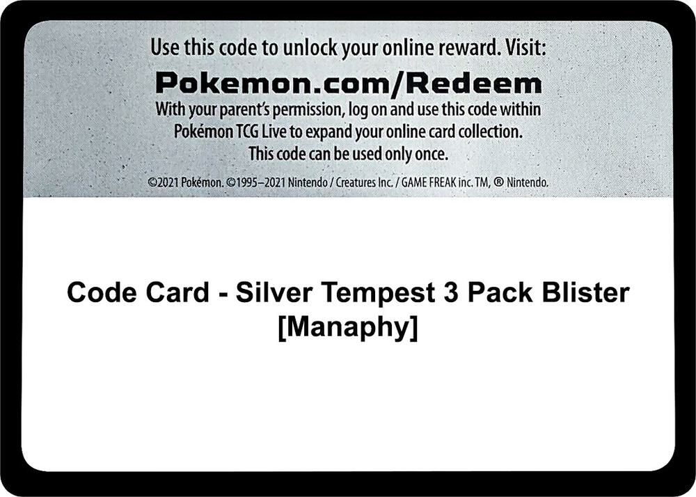 Code Card - Silver Tempest 3 Pack Blister [Manaphy] [SWSH12: Silver Tempest]