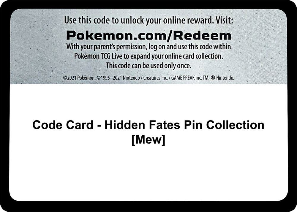 Code Card - Hidden Fates Pin Collection [Mew] [Hidden Fates]