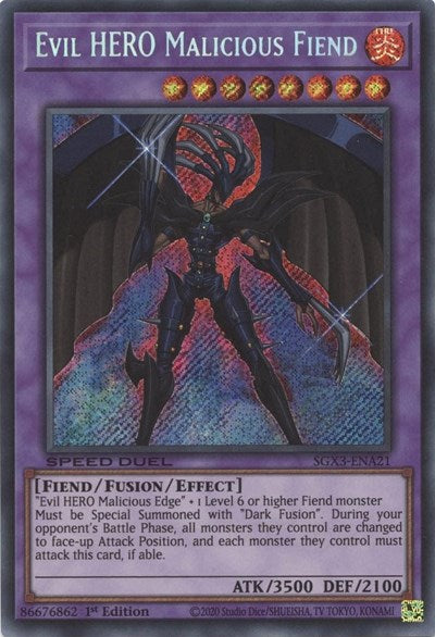 Evil HERO Malicious Fiend (Secret Rare) (SGX3-ENA21) [Speed Duel GX: Duelists of Shadows]