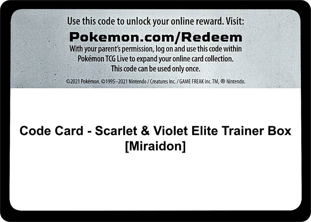 Code Card - Scarlet & Violet Elite Trainer Box [Miraidon] [SV01: Scarlet & Violet Base Set]