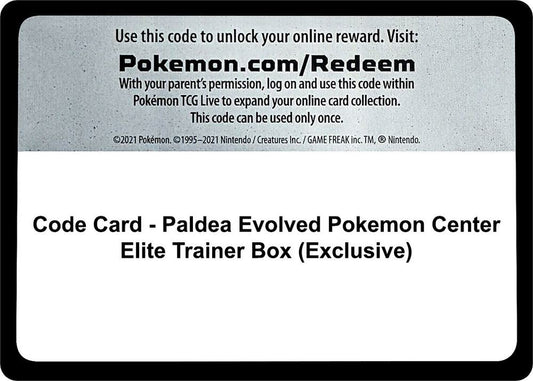 Code Card - Paldea Evolved Pokemon Center Elite Trainer Box (Exclusive) [SV02: Paldea Evolved]