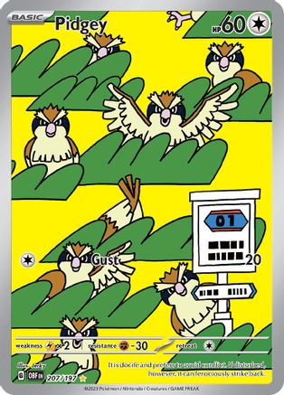 Pidgey 207/197  - Holofoil SV03 Obsidian Flames - Illustration Rare